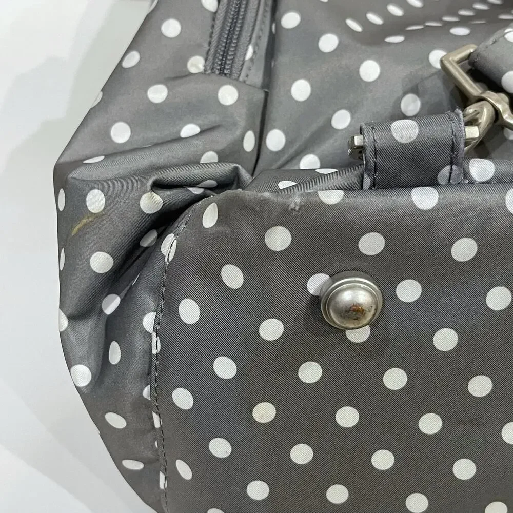 JuJuBe Nurtured Large Breast Pump Backpack Diaper Baby Bag Polka Dot Gray White
